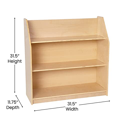 Flash Furniture Hercules 3 Shelf Commercial Book Case with Safe, Kid Friendly Curved Edges - 31.5" H Natural Wooden Bookshelf - Daycare, Classroom, Playroom Storage by Flash Furniture