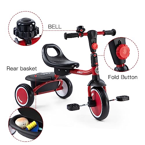 JMMD Toddler Tricycles Age 18 Months-5, Foldable Kids Trike with Removable Storage Basket, Kids Bike Gift for Boys and Girls, Red from JMMD