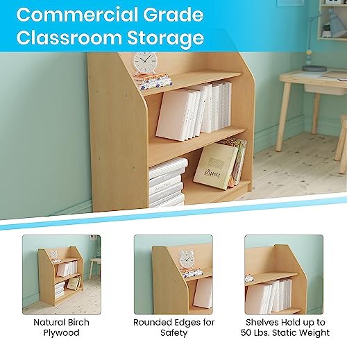 Flash Furniture Hercules 3 Shelf Commercial Book Case with Safe, Kid Friendly Curved Edges - 31.5" H Natural Wooden Bookshelf - Daycare, Classroom, Playroom Storage by Flash Furniture