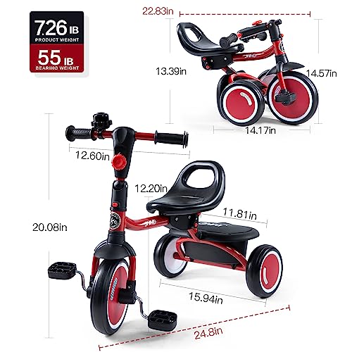 JMMD Toddler Tricycles Age 18 Months-5, Foldable Kids Trike with Removable Storage Basket, Kids Bike Gift for Boys and Girls, Red from JMMD