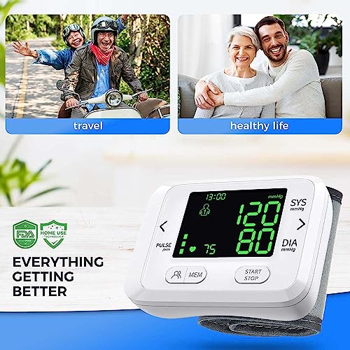 Wrist Blood Pressure Monitor Dual User 99 Memory Readings Adjustable Cuff Automatic Blood Pressure Machine with Large Backlit LCD Display Storage Bag for Home Use from NOUYAN