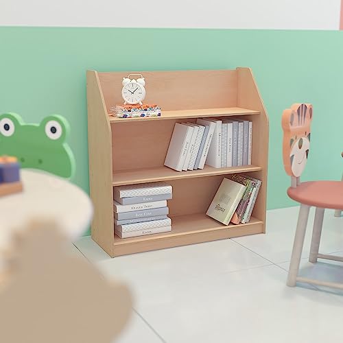 Flash Furniture Hercules 3 Shelf Commercial Book Case with Safe, Kid Friendly Curved Edges - 31.5" H Natural Wooden Bookshelf - Daycare, Classroom, Playroom Storage by Flash Furniture