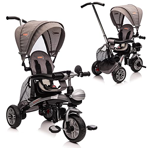 NITOESS Baby Tricycle 6 in 1,Toddler Trike,Kid W/Adjustable Push Handle,Children Tricycle W/Reversible Seat,Safety Harness,Brakes,All-Terrain EVA Free Wheel,Gray from Nitoess