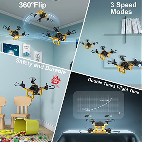 Mini Drone with Creative DIY Building Blocks for Kids Beginners and Adults, 5-in-1 toy for Educational STEM Science Experiment, Family Activity, Birthday Gift Christmas, Small RC Drone Quadcopter with Altitude Hold,3D Flip, Headless Mode,Stress Relief Toy