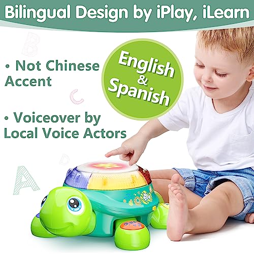 iPlay, iLearn Baby Musical Turtle Toy, Spanish English Bilingual Learning, Toddler Crawling Toys W/ Light & Sound, Infant Development Educational Birthday Gifts 6 7 8 9 10 12 Month 1 Year Old Boy Girl from iPlay, iLearn
