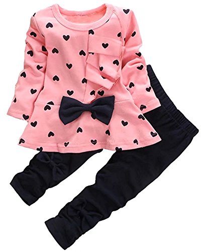 Baby Girl Clothes Infant Outfits Set 2 Pieces with Long Sleeved Tops + Pants (3-4 T, Pink-Black) from 