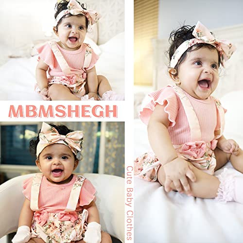 Newborn Baby Girl Clothes Summer Infant Romper Outfit Short Sleeve Suspender Ribbed Shorts Onesie with Headband 0-3 Months by MBMSHEGH