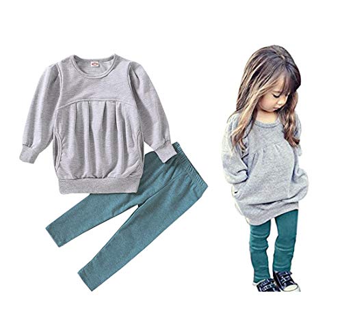 CM C&M WODRO Toddler Girls Clothes Winter Warm Long Sleeve Tops+Long Pants Set (Gray, 2-3 Years(100)) by 