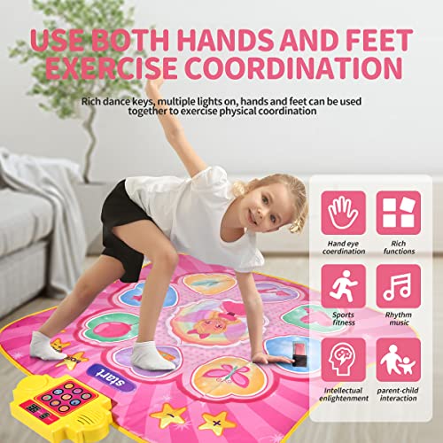 Dance Mat-Dance Game Toys Gift for Girls Boys 3-12 Year Old-Electronic Dance Play Mat With 8 Challenge Levels,Built-in Music,Touch Sensitive LED Light Up-Christmas Birthday Gift Ideas for Kids from WWTuudsum