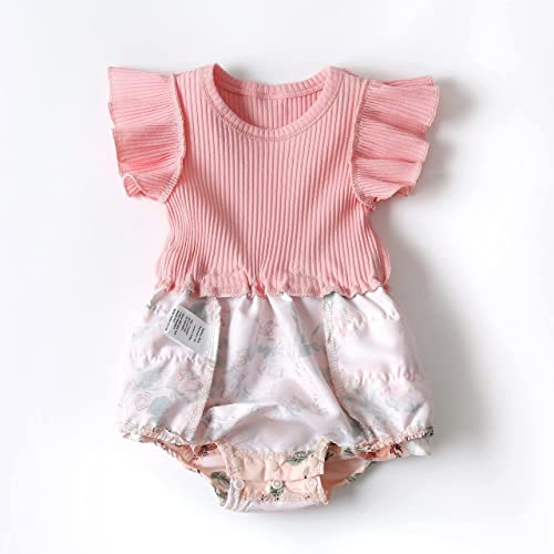 Newborn Baby Girl Clothes Summer Infant Romper Outfit Short Sleeve Suspender Ribbed Shorts Onesie with Headband 0-3 Months by MBMSHEGH