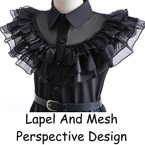 VORLITS Wednesday Addams Costume Dress For Girls Dress Up Fancy Halloween Cosplay Outfit Christmas Party With Wigs Belt from 