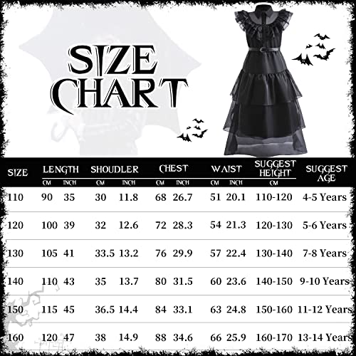 VORLITS Wednesday Addams Costume Dress For Girls Dress Up Fancy Halloween Cosplay Outfit Christmas Party With Wigs Belt from 