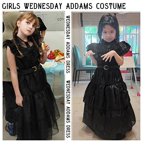 VORLITS Wednesday Addams Costume Dress For Girls Dress Up Fancy Halloween Cosplay Outfit Christmas Party With Wigs Belt from 