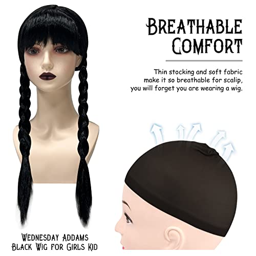 VORLITS Wednesday Addams Costume Dress For Girls Dress Up Fancy Halloween Cosplay Outfit Christmas Party With Wigs Belt from 