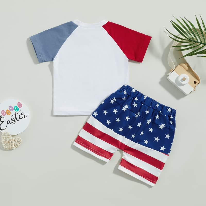 Lucikamy Baby Boy 4th of July Outfit Short Sleeve Letter Print T-Shirt + American Flag Shorts Set Fourth of July USA Clothes (B-White, 18-24 Months) by Lucikamy