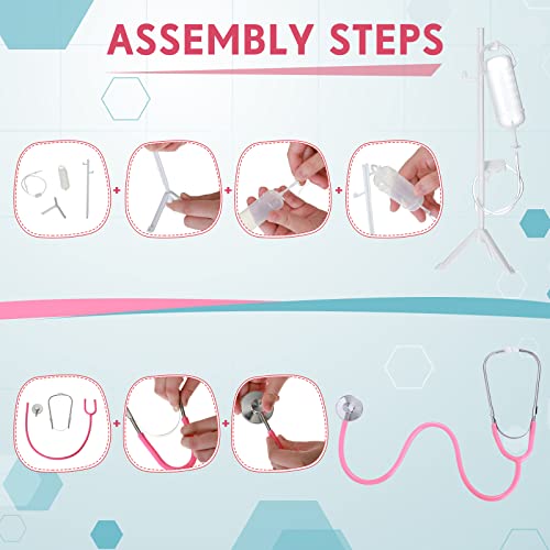 15 Pieces Doctor Costume Kit for Kids Pink Scrubs Role Play Costume Doctor Dentist Toys Kit for Boys Girls Above Age 6 Nurse Day Halloween Christmas Cosplay Accessories from Retisee