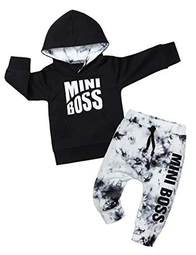 Newborn Boy Outfits 0-3-6 Months Baby Boy Clothes Black Winter Outfit MINI BOSS Hoodie Sweatshirt + Tie Dye Pants 2Pcs Set by 