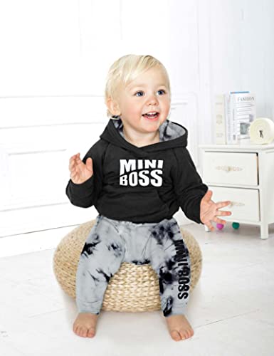 Newborn Boy Outfits 0-3-6 Months Baby Boy Clothes Black Winter Outfit MINI BOSS Hoodie Sweatshirt + Tie Dye Pants 2Pcs Set by 