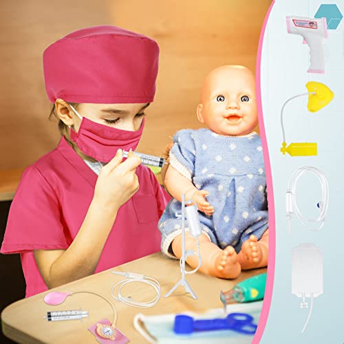 15 Pieces Doctor Costume Kit for Kids Pink Scrubs Role Play Costume Doctor Dentist Toys Kit for Boys Girls Above Age 6 Nurse Day Halloween Christmas Cosplay Accessories from Retisee