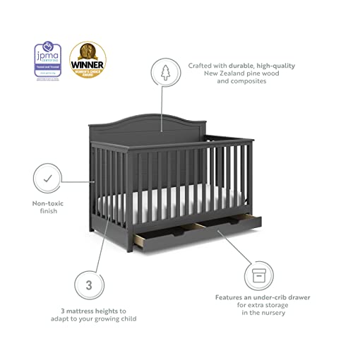 Storkcraft Moss 5-in-1 Convertible Crib with Drawer (Gray) â GREENGUARD Gold Certified, Crib with Drawer Combo, Includes Full-Size Nursery Storage Drawer, Converts to Toddler Bed and Full-Size Bed by AmazonUs/CANHW