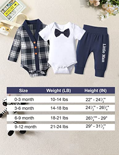 Baby Boy Clothes Long Sleeve Blue and White Plaid Button Romper Short Sleeve Gentleman Bodysuit Little Man Pants Baby Boy Clothes 3-6 Months Fall Winter Outfit Set by 