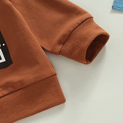 Toddler Baby Boy Clothes Set Solid Color Long Sleeve Crewneck Sweatshirt Top Casual Pants Set 2Pcs Fall Winter Outfits (Brown B, 6-12 Months) from Bagilaanoe