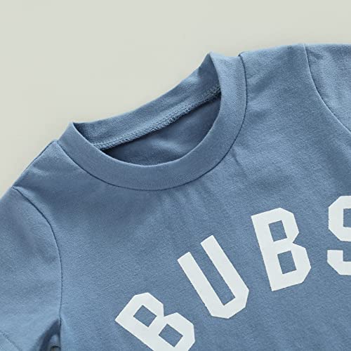 Toddler Baby Boy Bubs Summer Clothes Short Sleeve T-Shirt and Solid Shorts Outfit Cute Infant Clothing Set (Blue Bubs, 6-12 Months) by xiqaalombvt