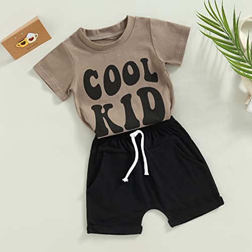Summer Outfits Toddler Baby Boys Letter Printed Short Sleeve T-Shirt Tops and Shorts Pants 2PCS Clothes Set (Coffee, 12-18 Months) from Bagilaanoe