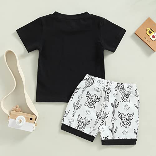 Toddler Baby Boy Clothes Cow Print Short Sleeve T-Shirt Top with Shorts Summer Outfit Set 2PCS Western Cowboy Outfits (Black, 2-3 Years) by allshope