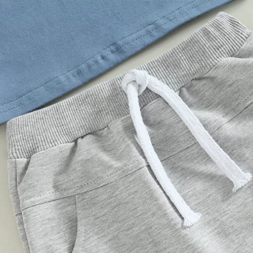 Toddler Baby Boy Bubs Summer Clothes Short Sleeve T-Shirt and Solid Shorts Outfit Cute Infant Clothing Set (Blue Bubs, 6-12 Months) by xiqaalombvt