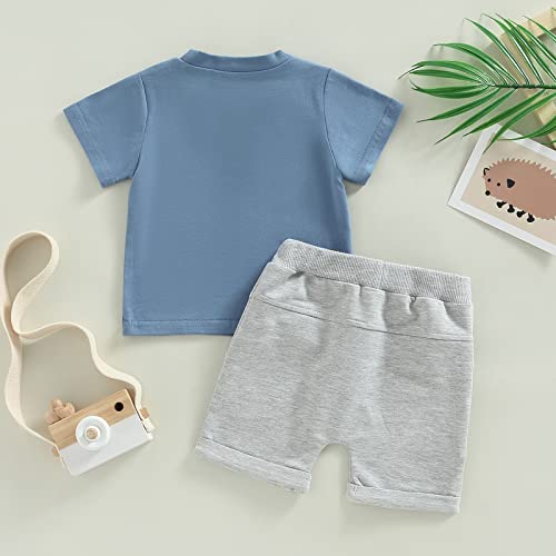 Toddler Baby Boy Bubs Summer Clothes Short Sleeve T-Shirt and Solid Shorts Outfit Cute Infant Clothing Set (Blue Bubs, 6-12 Months) by xiqaalombvt