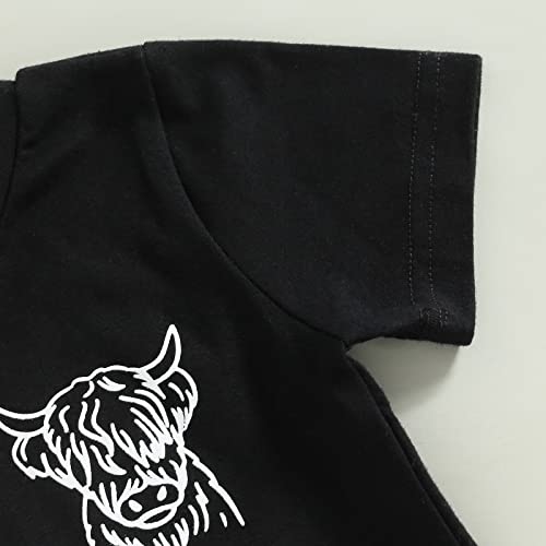 Toddler Baby Boy Clothes Cow Print Short Sleeve T-Shirt Top with Shorts Summer Outfit Set 2PCS Western Cowboy Outfits (Black, 2-3 Years) by allshope