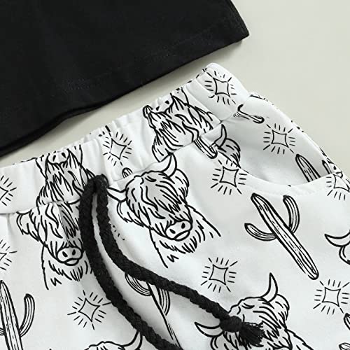 Toddler Baby Boy Clothes Cow Print Short Sleeve T-Shirt Top with Shorts Summer Outfit Set 2PCS Western Cowboy Outfits (Black, 2-3 Years) by allshope