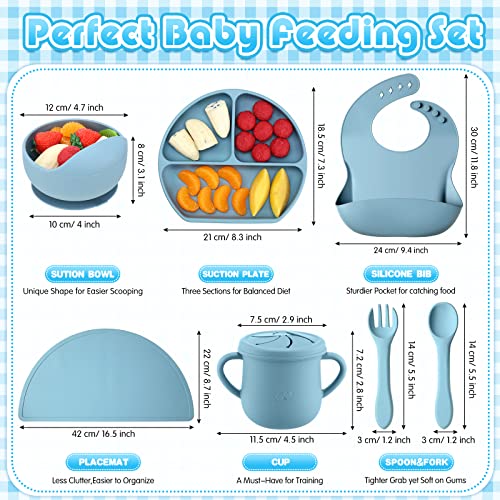 21 Pcs Baby Led Weaning Supplies Silicone Baby Feeding Set Baby Toddlers Utensils Divided Suction Plates Bowls Forks Spoons Cup Adjustable Bibs Placemat Self Feeding Eating Utensils, 3 Colors from Nuanchu