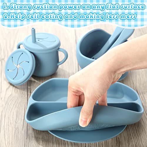 21 Pcs Baby Led Weaning Supplies Silicone Baby Feeding Set Baby Toddlers Utensils Divided Suction Plates Bowls Forks Spoons Cup Adjustable Bibs Placemat Self Feeding Eating Utensils, 3 Colors from Nuanchu