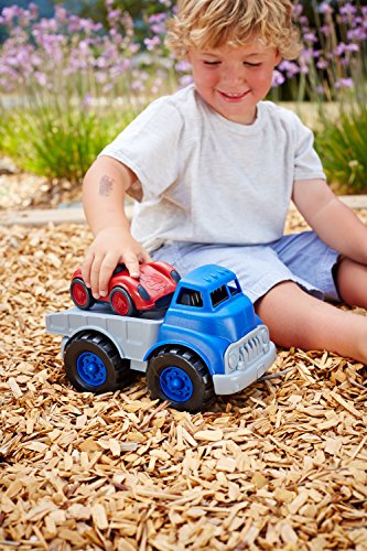 Green Toys Fire Truck, Red & Flatbed w/Race Car - Pretend Play, Motor Skills, Kids Toy Vehicles. No BPA, phthalates, PVC. Dishwasher Safe, Recycled Plastic, Made in USA. from Green Toys