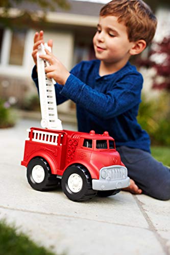 Green Toys Fire Truck, Red & Flatbed w/Race Car - Pretend Play, Motor Skills, Kids Toy Vehicles. No BPA, phthalates, PVC. Dishwasher Safe, Recycled Plastic, Made in USA. from Green Toys