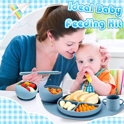 21 Pcs Baby Led Weaning Supplies Silicone Baby Feeding Set Baby Toddlers Utensils Divided Suction Plates Bowls Forks Spoons Cup Adjustable Bibs Placemat Self Feeding Eating Utensils, 3 Colors from Nuanchu