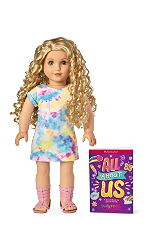 American Girl Truly Me 18-Inch Doll 115 with Gray Eyes, Curly Blonde Hair, Light Skin with Warm Olive Undertones, Tie Dye T-Shirt Dress from Mattel