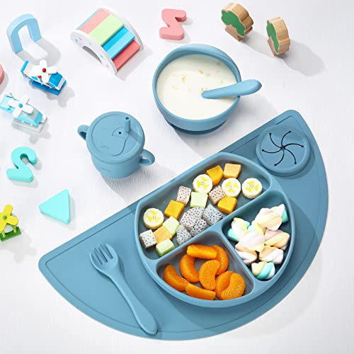 21 Pcs Baby Led Weaning Supplies Silicone Baby Feeding Set Baby Toddlers Utensils Divided Suction Plates Bowls Forks Spoons Cup Adjustable Bibs Placemat Self Feeding Eating Utensils, 3 Colors from Nuanchu