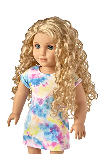 American Girl Truly Me 18-Inch Doll 115 with Gray Eyes, Curly Blonde Hair, Light Skin with Warm Olive Undertones, Tie Dye T-Shirt Dress from Mattel