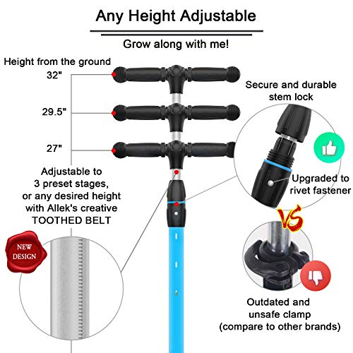 Allek Kick Scooter B03, Lean 'N Glide 3-Wheeled Push Scooter with Extra Wide PU Light-Up Wheels, Any Height Adjustable Handlebar and Strong Thick Deck for Children from 3-12yrs (Aqua Blue) by Allek