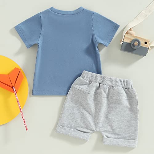 Infant Baby Boy Summer Short Sleeve Letter Print T-Shirt+Casual Shorts Clothing Set Mamas/Dads Little Dude Outfit (Mama's Blue+Grey,18-24 Months) from Xiaodriceee