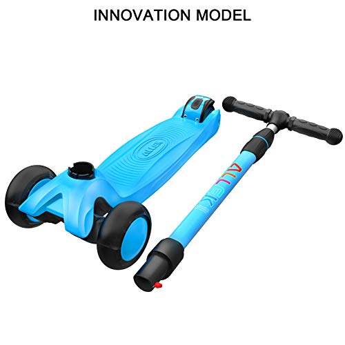 Allek Kick Scooter B03, Lean 'N Glide 3-Wheeled Push Scooter with Extra Wide PU Light-Up Wheels, Any Height Adjustable Handlebar and Strong Thick Deck for Children from 3-12yrs (Aqua Blue) by Allek