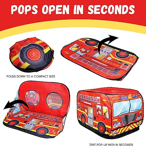Pop Up Play Tent for Kids - My First Foldable Indoor & Outdoor Playhouse Vehicle Toys for Toddlers, Boys and Girls (Fire Truck) by Liberty Imports