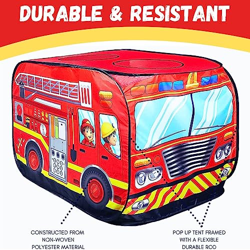Pop Up Play Tent for Kids - My First Foldable Indoor & Outdoor Playhouse Vehicle Toys for Toddlers, Boys and Girls (Fire Truck) by Liberty Imports
