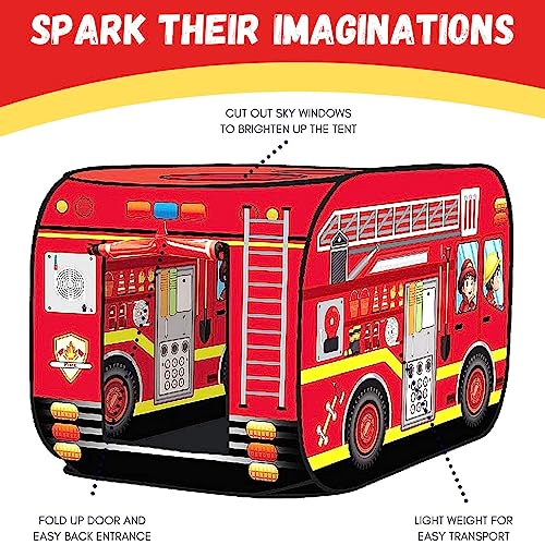 Pop Up Play Tent for Kids - My First Foldable Indoor & Outdoor Playhouse Vehicle Toys for Toddlers, Boys and Girls (Fire Truck) by Liberty Imports