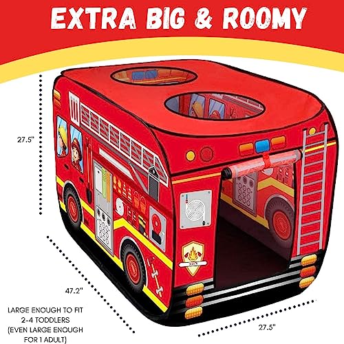 Pop Up Play Tent for Kids - My First Foldable Indoor & Outdoor Playhouse Vehicle Toys for Toddlers, Boys and Girls (Fire Truck) by Liberty Imports