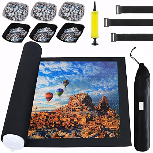 Jigsaw Puzzle Mat Roll Up for 1500, 1000, 500 Pieces with 6 Pcs Sorter Trays, Puzzle Keeper Cover Saver Storage, Table Board for Adults Kids Men Women Large Portable Puzzle Holder Organizer Pad from Genovega