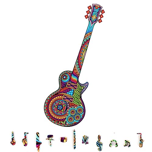 ZenChalet 200 Pcs Guitar-Shaped Wooden Jigsaw Puzzle for Adults - 7.5 x 22.5 Inches Wood Cut Puzzle Box - Challenging Unique Shaped Jigsaw Puzzle from ZenChalet